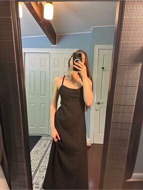 Black Linen Empire Waist Maxi Dress